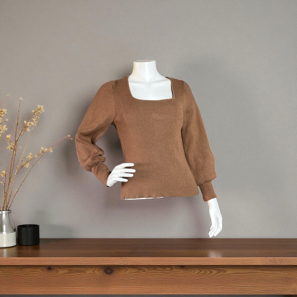 Elegant Marled Brown Women's Scoop Neck Sweater
